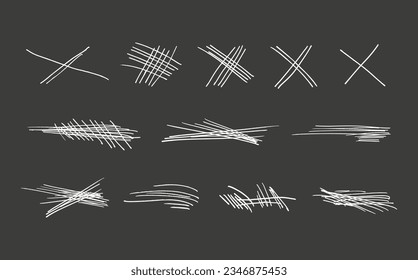 Swift twisted and crossed strikethroughs.
Set of highlight lines and signatures.
Brush stroke  markers or ink.Doodle vector graphic elements.