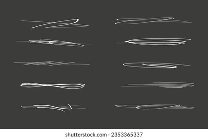 Swift twisted and crossed strikethroughs.
Set of highlight lines and signatures.
Brush stroke  markers or ink.Doodle vector graphic elements.