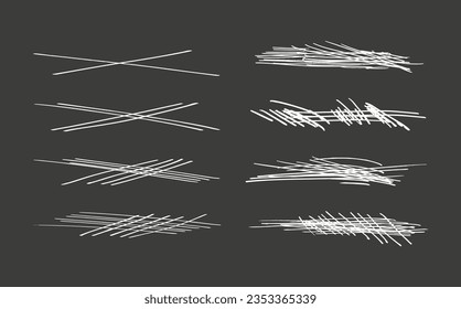 Swift twisted and crossed strikethroughs.
Set of highlight lines and signatures.
Brush stroke  markers or ink.Doodle vector graphic elements.