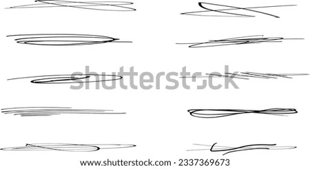 Swift twisted and crossed strikethroughs.
Set of highlight lines and signatures.
Brush stroke  markers or ink.Doodle vector graphic elements.