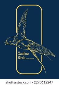 Swiftlet or Swallow bird. Swallow illustration. Hand drawn illustration converted to vector. Monochrome