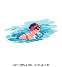 swim adventure with cheerful woman over white