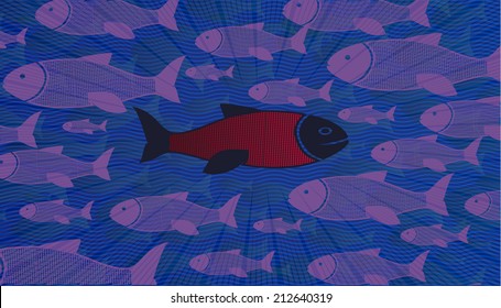Swim against the stream. Think different. Rebel, brave fish dare to follow his own path against the will of the crowd