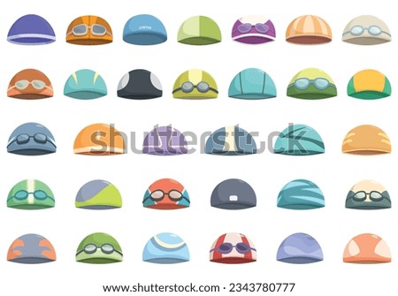 Swim Cap icons set cartoon vector. Sport pool. Child fitness