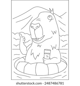 swim capybara chilling coloring book page for kids or grown adults coloring book mindful relaxation activity