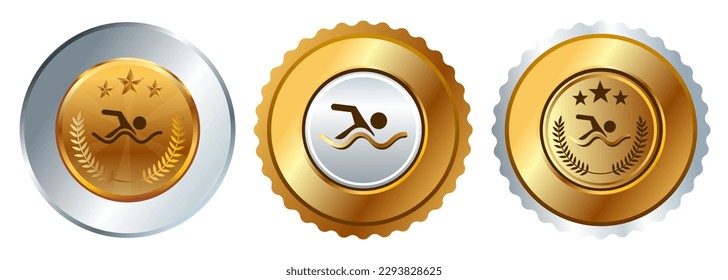 Swim competition sport medal championship winner gold badges circle shape 