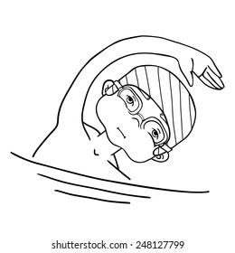 Swim the crawl  boy color vector drawing. Healthy lifestyle background.