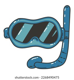 Swim and diving mask with snorkel vector cartoon illustration isolated on a white background.