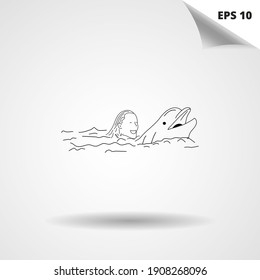 Swim with dolphin. outline. concept. EPS 10