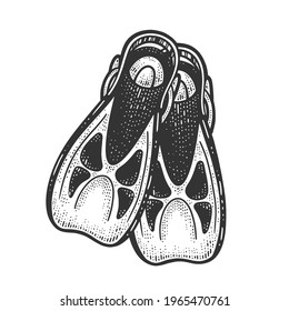 Swim fin sketch engraving vector illustration. T-shirt apparel print design. Scratch board imitation. Black and white hand drawn image.