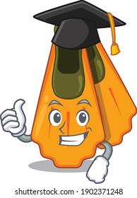 Swim fins caricature picture design with hat for graduation ceremony