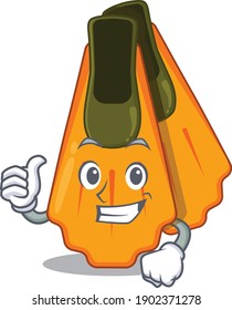 Swim fins cartoon picture design showing OK finger pose