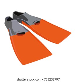 Swim fins orange realistic vector illustration isolated