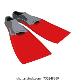 Swim fins red realistic vector illustration isolated