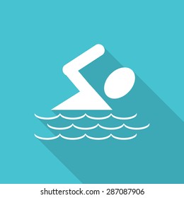 swim flat icon with long shadow. 