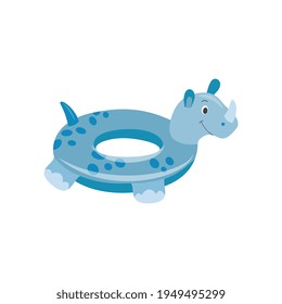Swim floating ring in shape of rhinoceros flat vector illustration isolated.