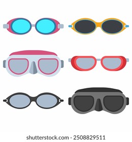 Swim goggles vector cartoon set isolated on a white background.