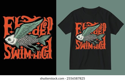 Swim high. Fishing t-shirt design.