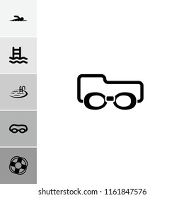 Swim icon. collection of 6 swim filled icons such as pool, swimming glasses, swimming ladder, swimmer. editable swim icons for web and mobile.