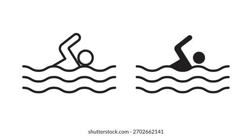 Swim icon illustrations collection. editable stroke outline and flat style
