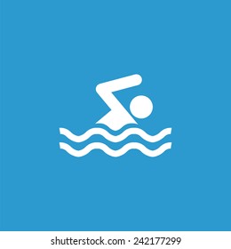 swim icon, isolated, white on the blue background. Exclusive Symbols 