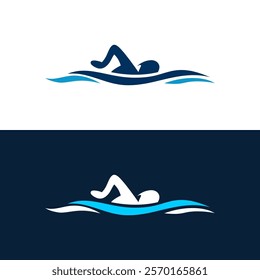 Swim icon logo side person people water swimmer vector design