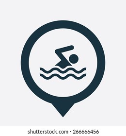 swim icon map pin on white background
