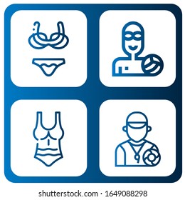 swim icon set. Collection of Bikini, Waterpolo, Swimsuit, Lifeguard icons