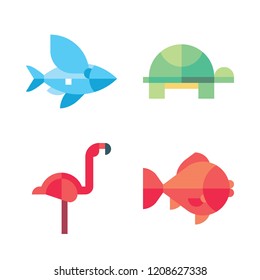 swim icon set. vector set about flying fish, flamingo, turtle and goldfish icons set.