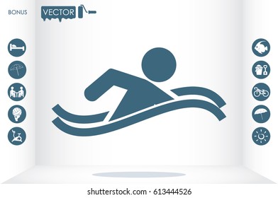 swim icon vector illustration eps10. Isolated badge swimmer for website or app - stock infographics