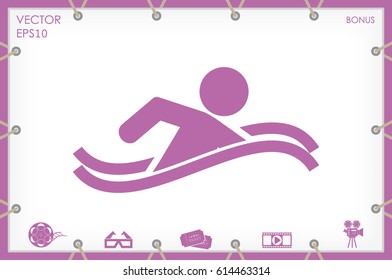 swim icon vector illustration eps10. Isolated badge swimmer for website or app - stock infographics