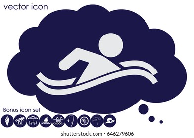 swim icon vector illustration eps10. Isolated badge swimmer for website or app - stock infographics