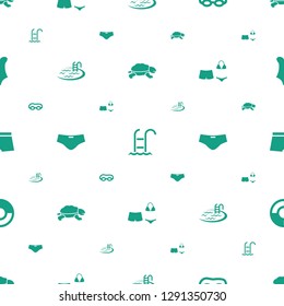 swim icons pattern seamless white background. Included editable filled turtle, swimming ladder, swimming glasses, pool, man swim wear, swimsuit icons. swim icons for web and mobile.