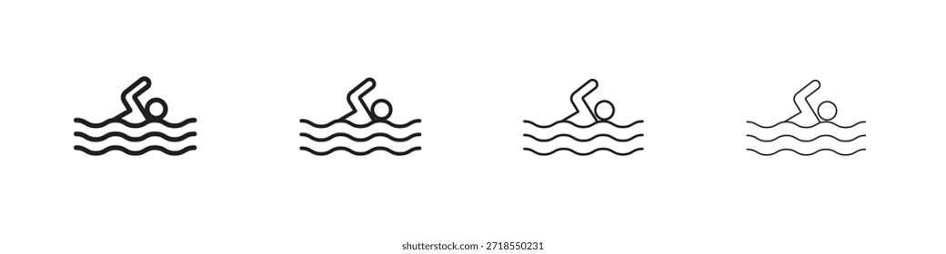 Swim icons, Set of linear icons. Black linear palm icons