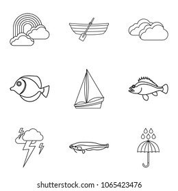 Swim icons set. Outline set of 9 swim vector icons for web isolated on white background