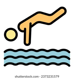 Swim jump icon outline vector. Safety water. Life guard color flat