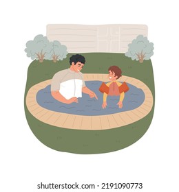 Swim Lessons Isolated Cartoon Vector Illustration. Father Teaches Kid To Swim, Child In Armbands, Backyard Family Pool, Parent Giving Lesson, Leisure Time, Outdoor Activity Vector Cartoon.