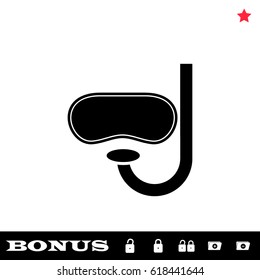 Swim mask icon flat. Black pictogram on white background. Vector illustration symbol and bonus button open and closed lock, folder, star