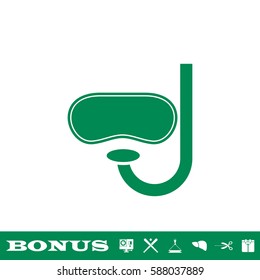 Swim mask icon flat. Green pictogram on white background. Vector illustration symbol and bonus button