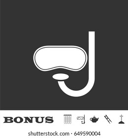 Swim mask icon flat. White pictogram on black background. Vector illustration symbol and bonus icons