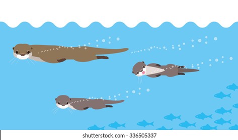 Swim otter family