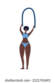 Swim pool people composition with isolated human character of black woman in swimsuit holding pullbuoy vector illustration