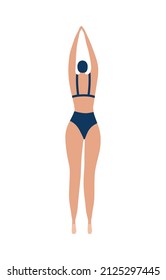Swim pool people composition with isolated human character of woman in swimsuit ready to jump vector illustration