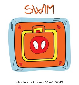 Swim ring for baby. Inflatable rubber toy in doodle isolated on white background. Top view swimming circle for sea, pool. Swimming ring. Summertime illustration. Summer vacation or trip safety item.