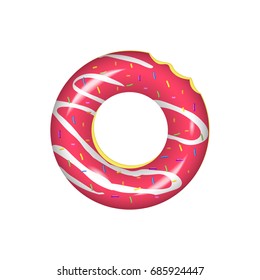 Swim ring icon.Rubber ring isolated on white background.Life buoy colorful realistic sign in the form of a bitten donut. 