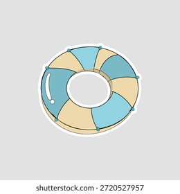 Ilustración inflable del anillo de la natación. Etiqueta engomada divertida del Vector con el flotador rayado azul-beige de la piscina, perfecto para los planificadores de las vacaciones del verano, la diversión de la playa, o los gráficos de la actividad del agua