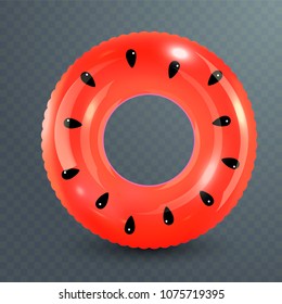 Swim ring. Inflatable rubber toy. Realistic summertime illustration. Watermelon design. Top view swiming circle for ocean, sea, pool.