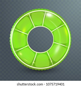 Swim ring. Inflatable rubber toy. Realistic summertime illustration. Lime design. Top view swiming circle for ocean, sea, pool.