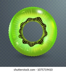 Swim ring. Inflatable rubber toy. Realistic summertime illustration. Kiwi design. Top view swiming circle for ocean, sea, pool.