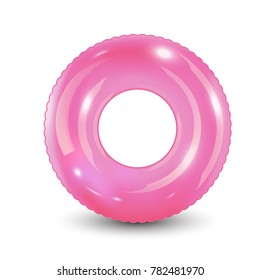 Swim Ring. Inflatable Rubber Toy. Realistic Summertime Illustration. Summer Vacation Or Trip Safety Item. Top View Swiming Circle For Ocean, Sea, Pool.